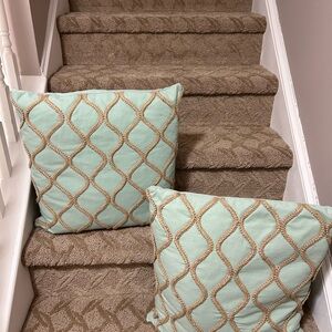 Throw pillows: Mint and Tan Jute Throw Pillows (2)